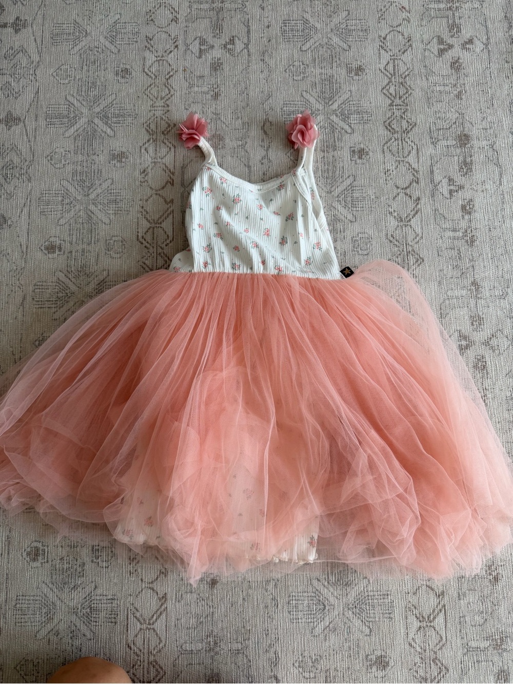 Peach Tulle Party Dress for Kids with Floral Bodice